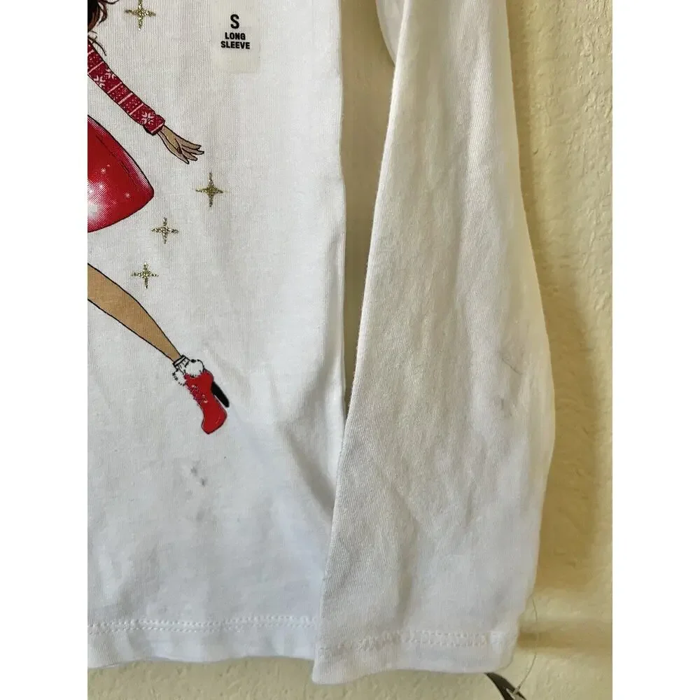 Lot Of 2 White Glitter Holiday Snowflakes Frenchie Long Sleeve Top Size S 5/6